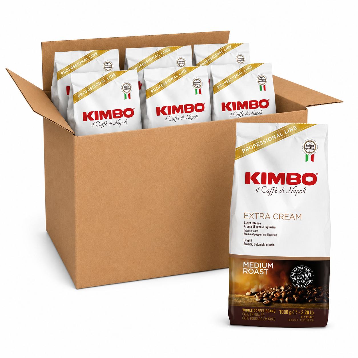 6 Kilos Kimbo Extra Cream 1 kg Grano Entero