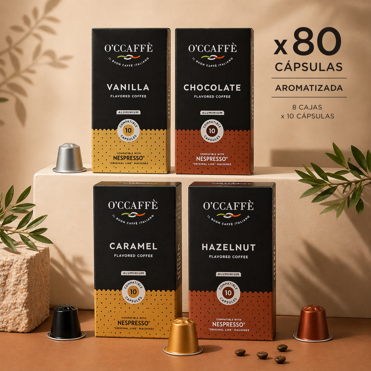 Pack Occaffe 80 Cápsulas Aromatizadas Aluminio Compatibles para Nespresso