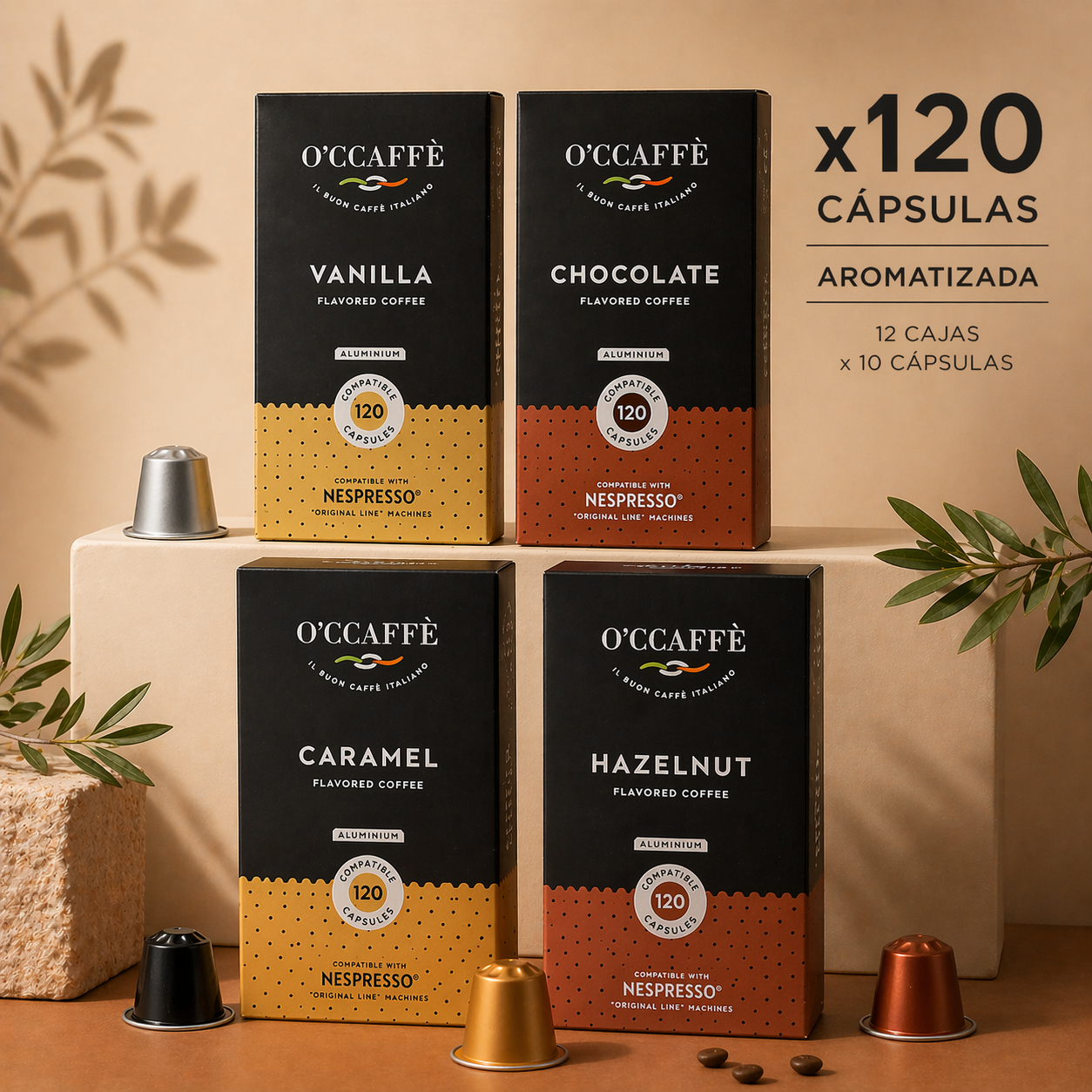 Pack Occaffe 120 Cápsulas Aromatizadas Aluminio Compatibles para Nespresso