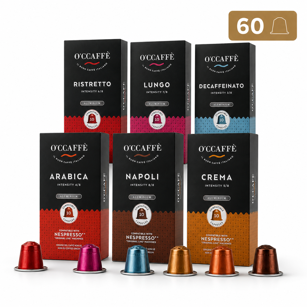Pack Occaffe 60 Cápsulas Aluminio Compatibles para Nespresso