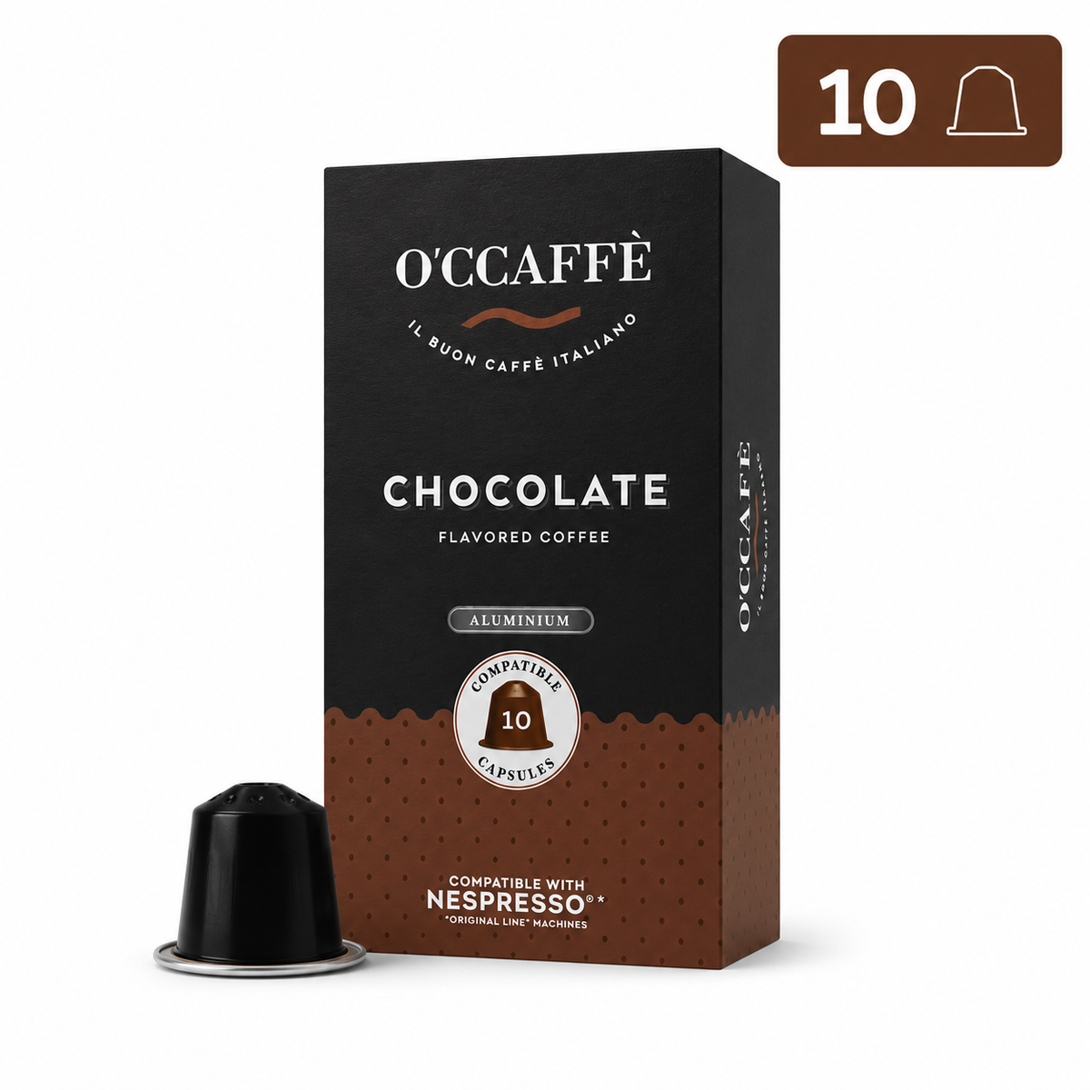 Occaffe Chocolate 10 Cápsulas Aromatizadas Compatibles para Nespresso