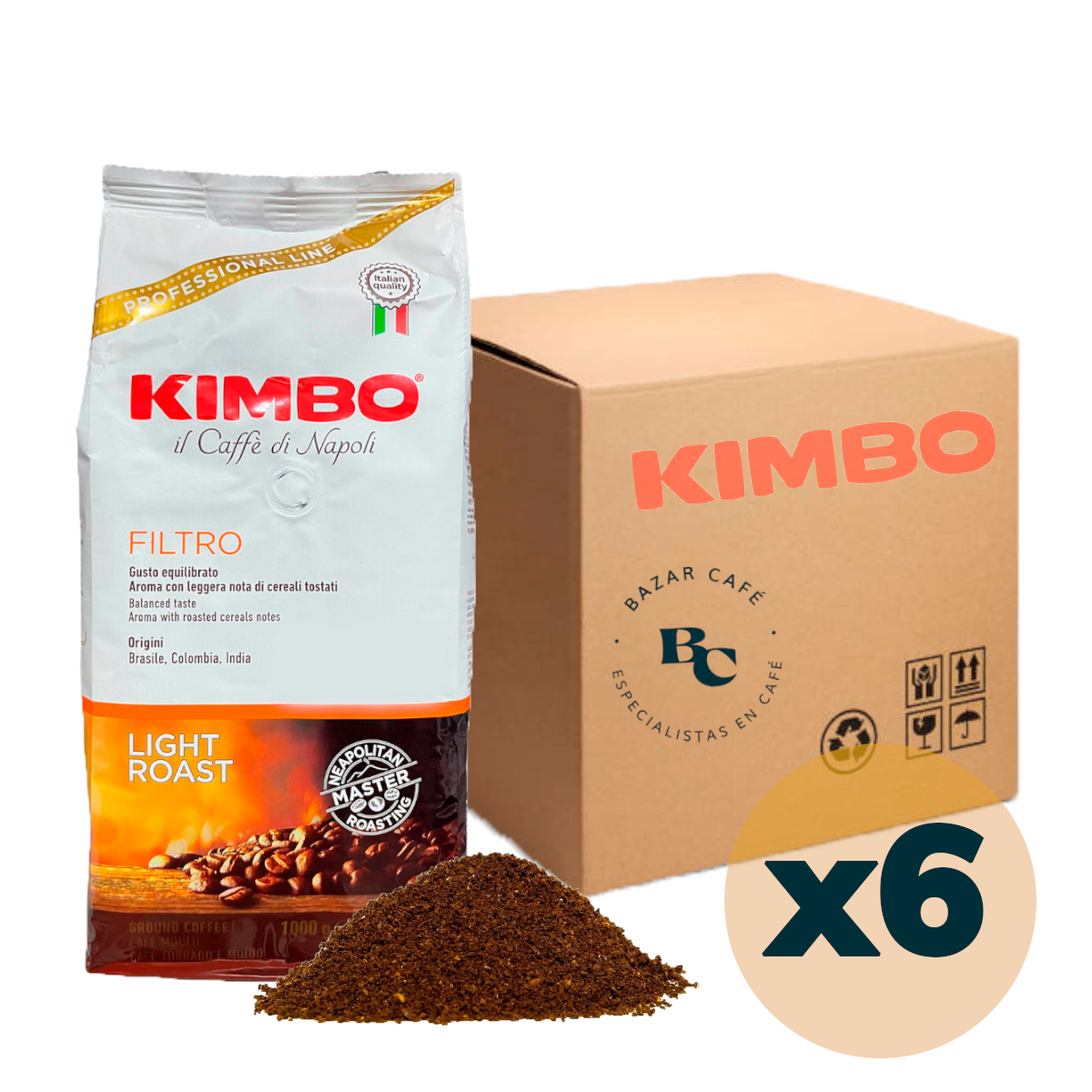 6 Kilos Kimbo Filtro Clasico 1 kg Grano Molido