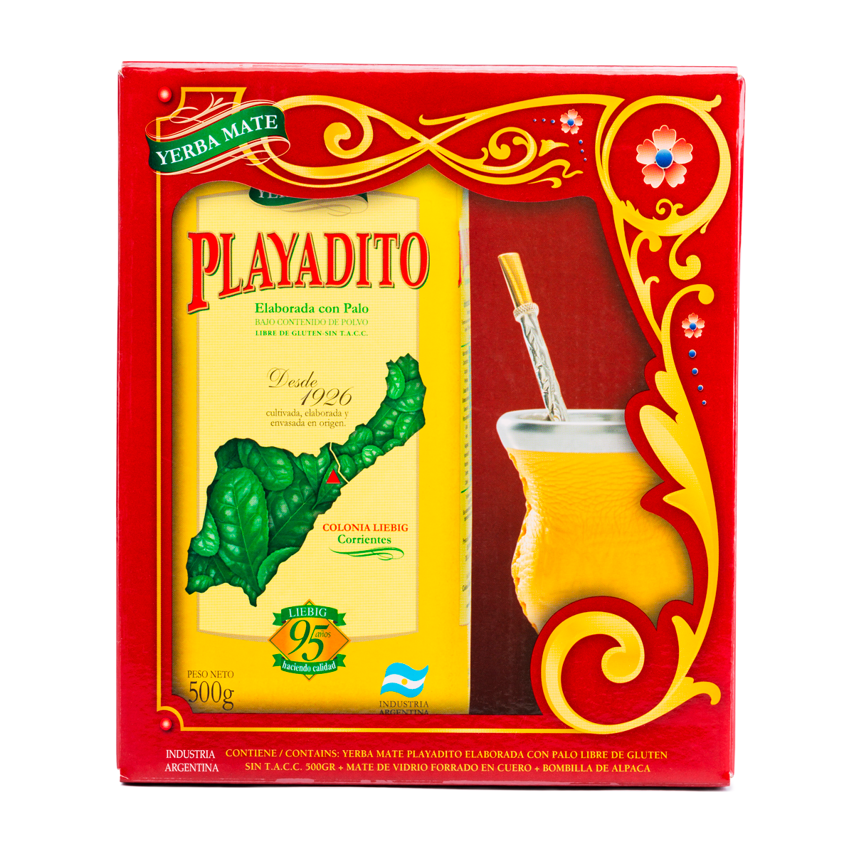 Pack Yerba Mate Playadito 500gr + Mate Argentino + Bombilla de Alpaca