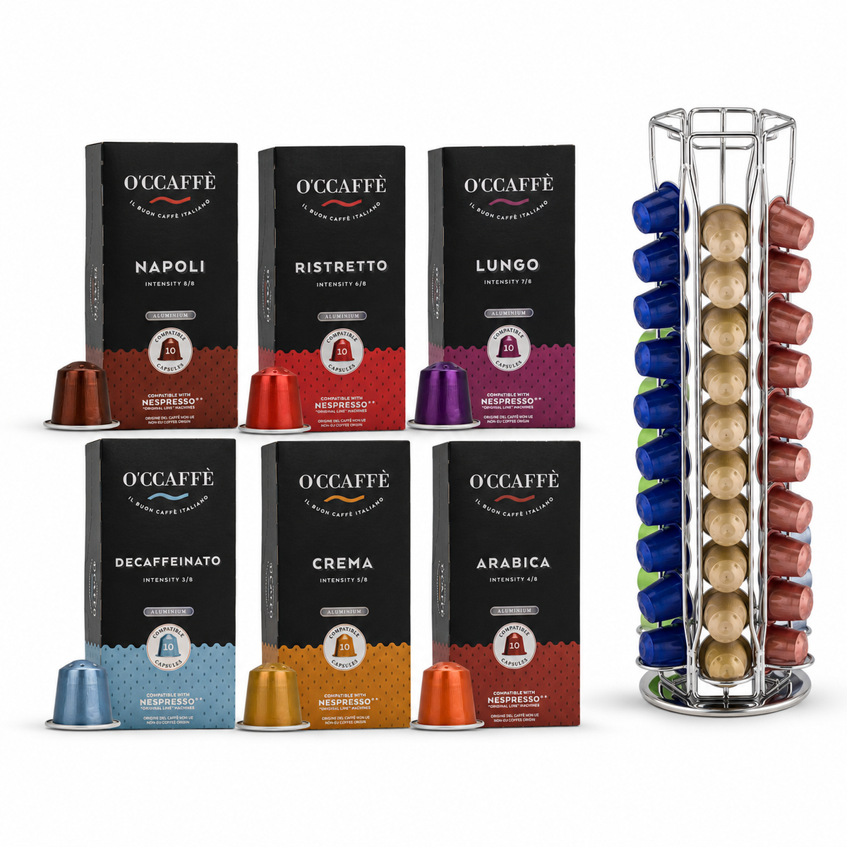 Pack Occaffe 60 Cápsulas Compatibles Nespresso + Porta Cápsulas