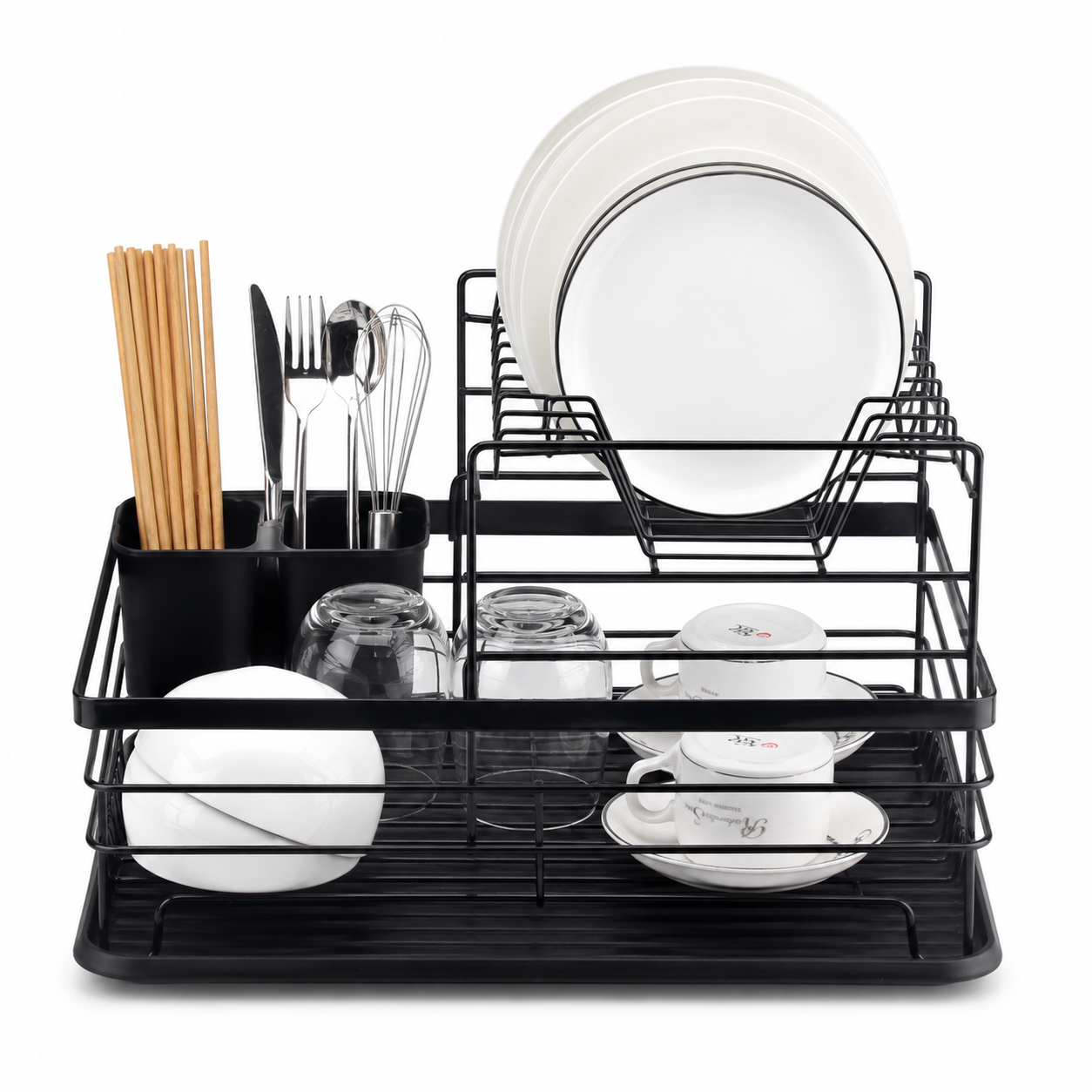 Escurridor de Platos Secaplatos 2 Niveles Negro Compacto