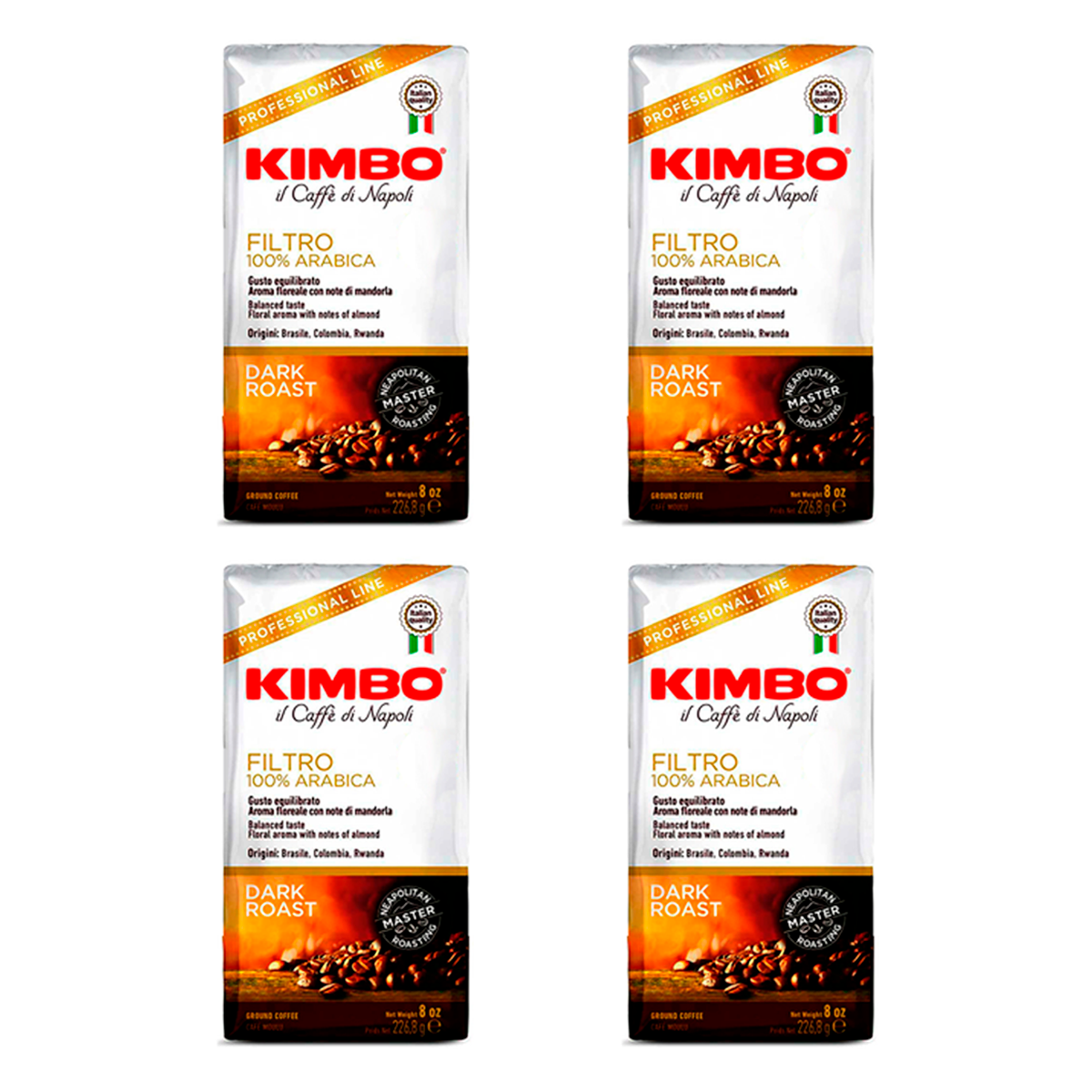 Kimbo Filtro 100% Arábico 226,8gr x4 Grano Molido