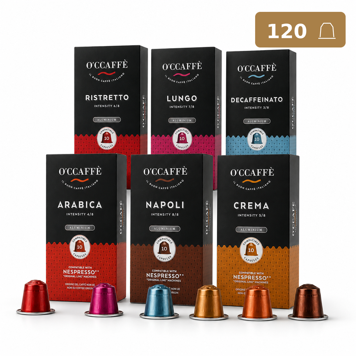 Pack Occaffe 120 Cápsulas Aluminio Compatibles para Nespresso