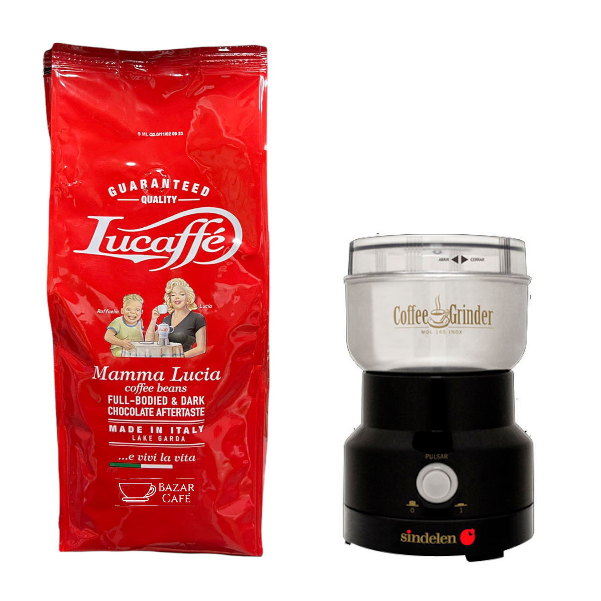 Pack Lucaffe en grano Mamma Lucia 1 kg más Molinillo